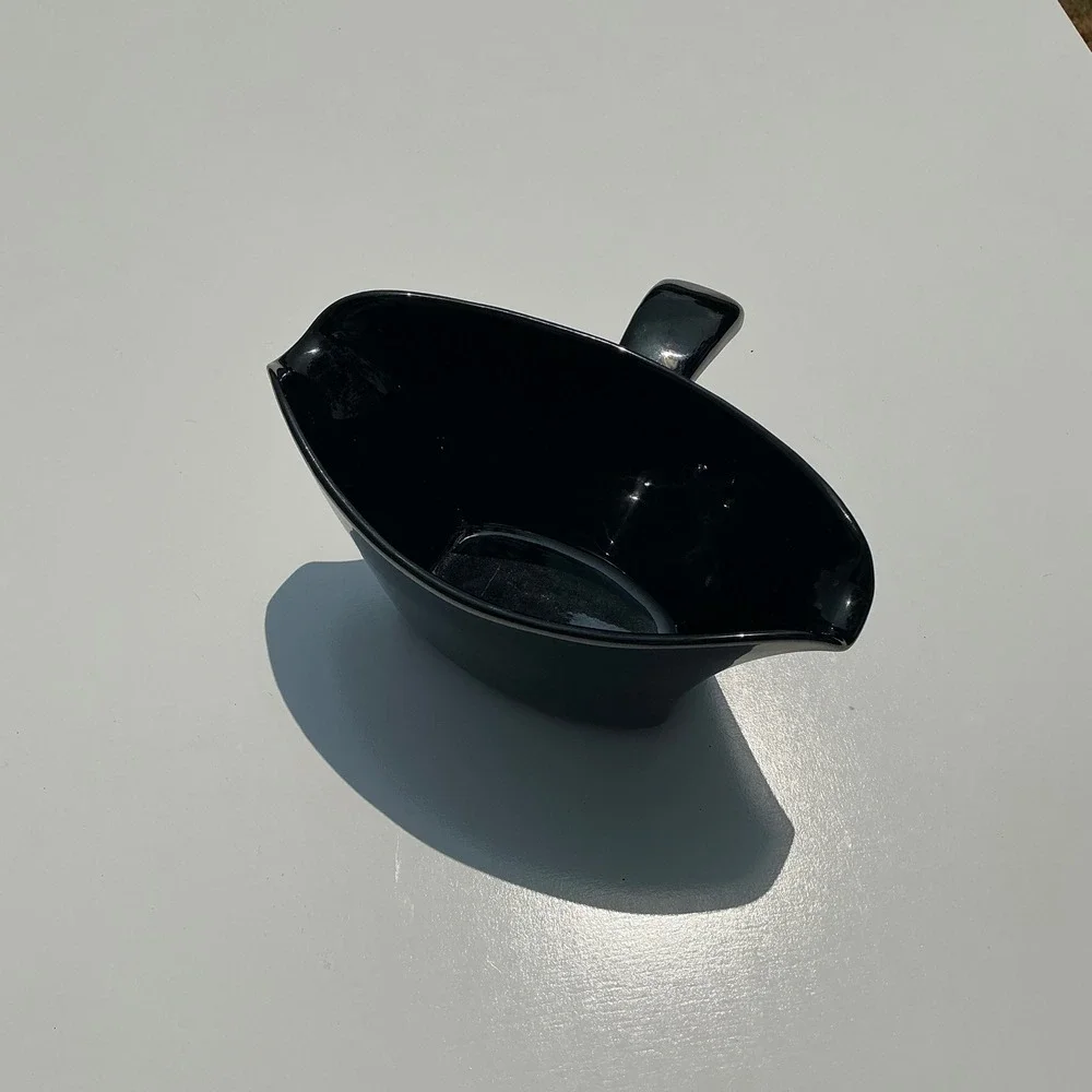 Frankoma Pottery Gravy Boat Onyx Black Vintage Mid Century Modern Ceramic